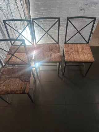 Set di 4 sedie in ferro battuto e vimini