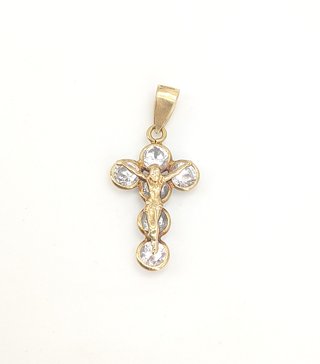 Cruz de Oro de 18K con circonitas, 1.04 g.