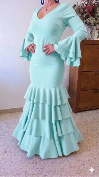 Traje de Flamenca verde agua TODAS LAS TALLAS