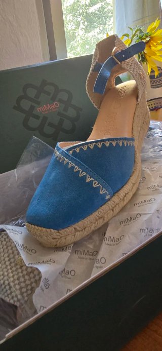 Alpargatas Cuña miMaO Beige/Azul Made in Spain