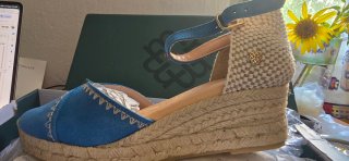 Alpargatas Cuña miMaO Beige/Azul Made in Spain