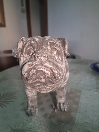 Escultura Perro Bulldog Piedra Gris