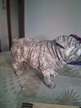 Escultura Perro Bulldog Piedra Gris