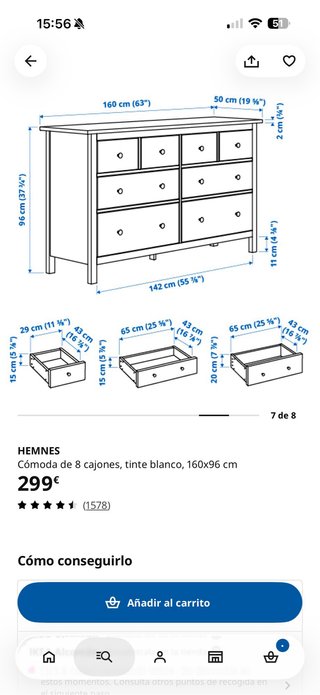 Cómoda Hemnes Ikea Blanca con encimera de cristal