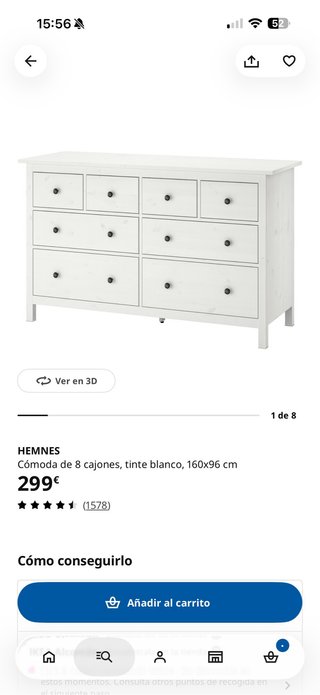Cómoda Hemnes Ikea Blanca con encimera de cristal