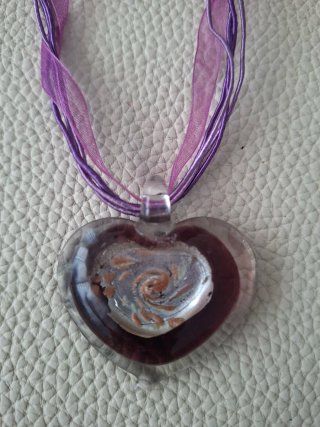 Collar Corazón Morado y Plateado