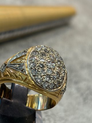 Anillo Caballero Oro Antiguo Diamantes