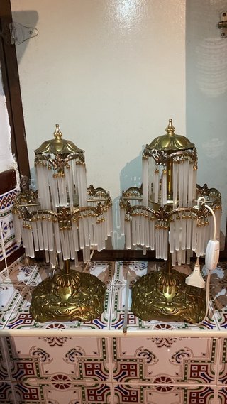 Pareja Lámparas Mesilla Cristal y Metal