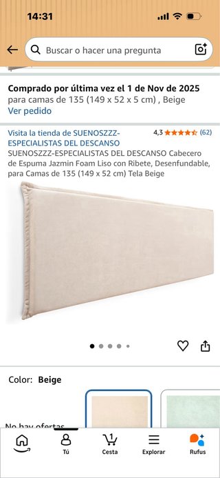 Cabecero de tela beige