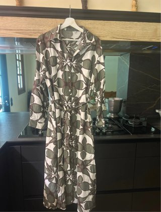 Vestido Camisero Estampado Verde y Blanco