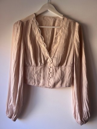 Blusa Stradivarius Satinada Beige Rosado