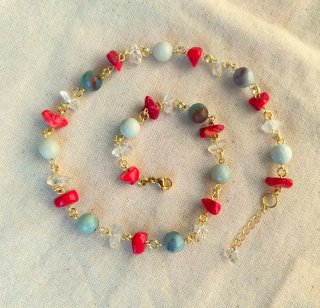 Collana Amazzonite e Corallo Rosso