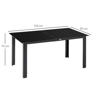 Mesa Jardín Aluminio Cristal 150x90cm Negra