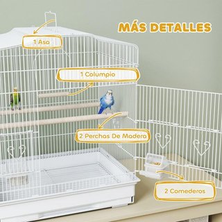 Jaula Pájaros Acero con Perchas y Columpio Blanca