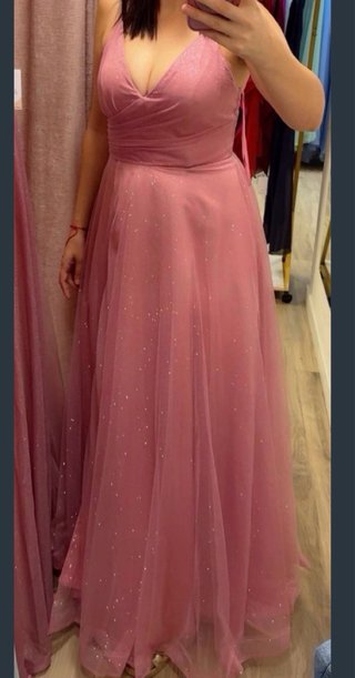 Vestido fiesta rosa brillo talla L