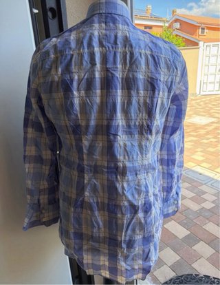 Camicia a quadri blu e beige