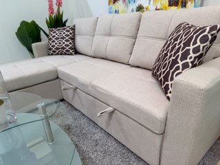 Sofá Cama Chaise Longue Beige con Arcón