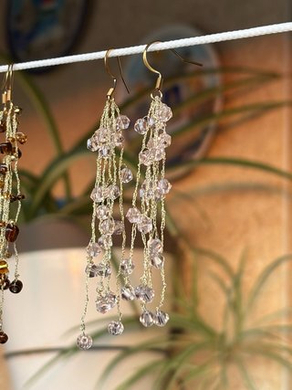 Pendientes largos crochet dorados y verdes