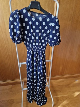 Vestido largo lunares azul y blanco