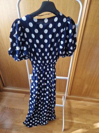 Vestido largo lunares azul y blanco