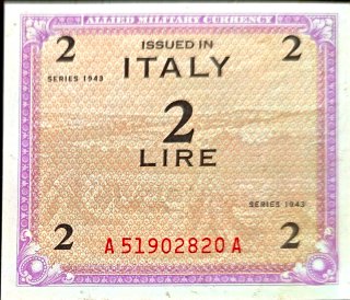 Billete 2 Liras Militar Aliado Italia 1943