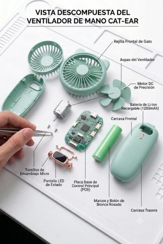 Miniventilador Turquesa Recargable Orejas Gato