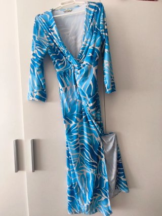 Vestido largo estampado azul y blanco Talla S