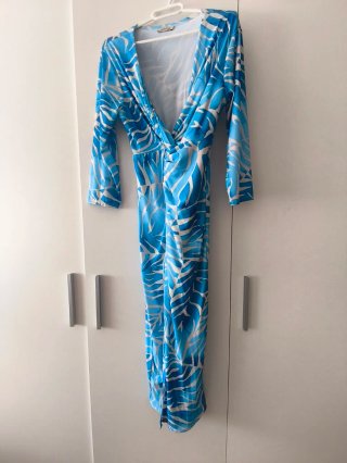 Vestido largo estampado azul y blanco Talla S