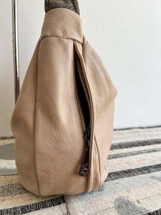 Soft Leather Shoulder Bag Beige Khaki Animal Print