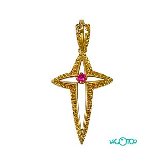 Colgante Oro 18K Cruz con Piedra Roja 3,80g