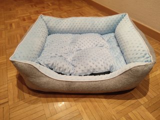 Cama para perro azul y gris NUEVA