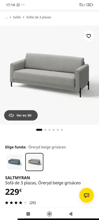Sofá SALTMYRAN 3 plazas IKEA grisáceo