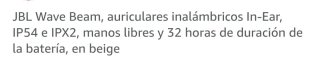 Auriculares Inalámbricos JBL Beige