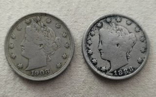 2 Monedas de 5 Centavos USA 1908 y 1888