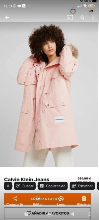 Abrigo / parka Calvin Klein rosa con capucha