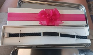 Pulsera trenzada de cuero, con placa para grabar