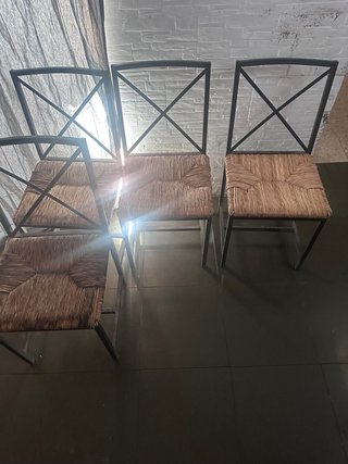 Juego de 4 Sillas de Forja y Mimbre
