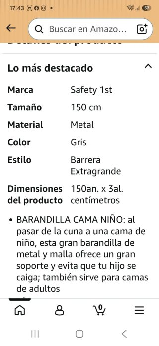 Barrera de Cama Safety 1st 150cm nueva .