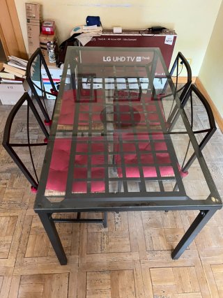 Juego comedor mesa centro cristal y metal