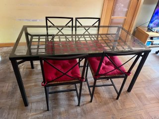 Juego comedor mesa centro cristal y metal