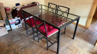 Juego comedor mesa centro cristal y metal