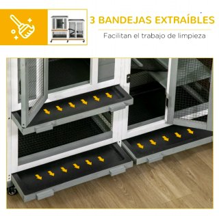 Jaula de madera para conejos, 2 niveles, 6 ruedas