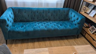 Sofá de terciopelo azul 3 plazas