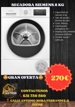 Secadora Siemens 8 kg Bomba de Calor