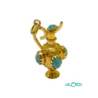Colgante Oro 18K Vasija Piedras Turquesa 9,20g