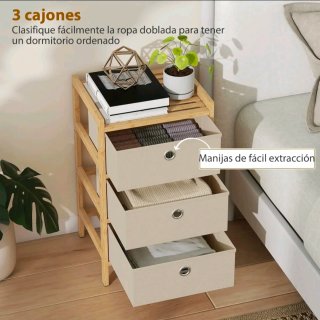 Cómoda con 3 cajones de tela,  estructura de bambú