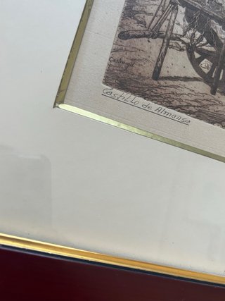 Cuadro antiguo con carro y montaña