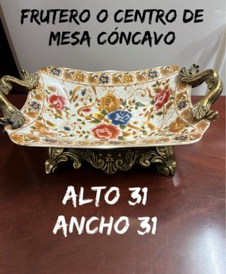 Set Porcelana Motivos Florales Jarrón Frutero