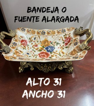 Set Porcelana Motivos Florales Jarrón Frutero