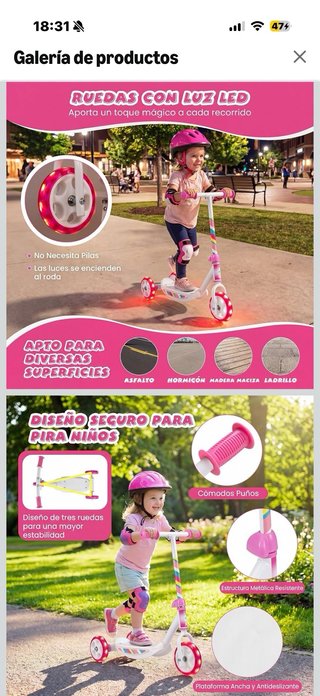Monopattino per bambini a 3 ruote rosa